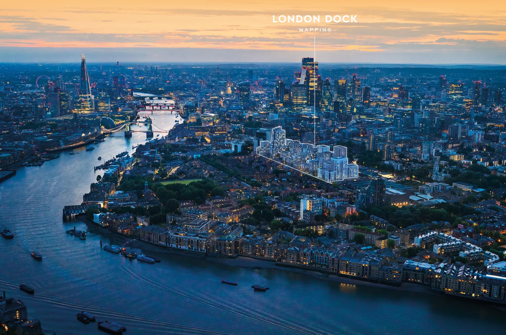 The historic London Docks on the Thames
